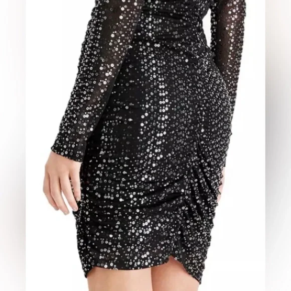 Women’s Formal Dress Size 10, 14 GUESS Black Long Sleeve Sequins Short Body Com - Picture 7 of 7